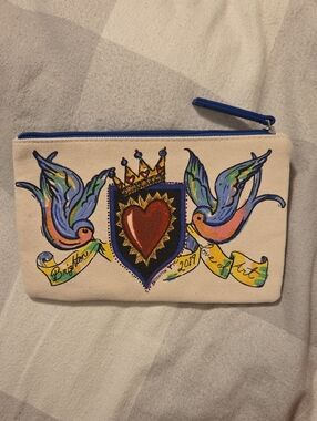 Brighton "Love Of Art" Cosmetic Pouch with Colorful Heart Crest and Birds